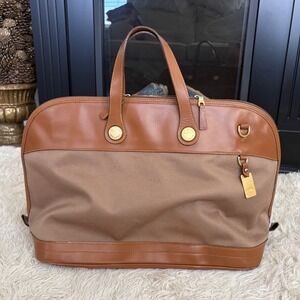 Vintage Dooney & Bourke Weekender Bag Leather Canvas Tan Preppy Made‎ In USA NEW